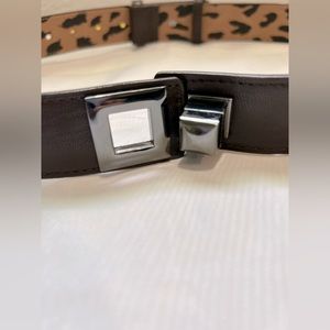 Betsy Johnson black and leopard print belt size S with square interlocking clasp